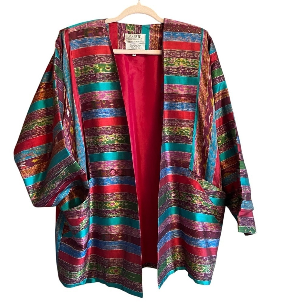 Vintage Mr. P.K. 100% Thai Silk Jacket/Blazer colorful stripes-Size Large-RARE